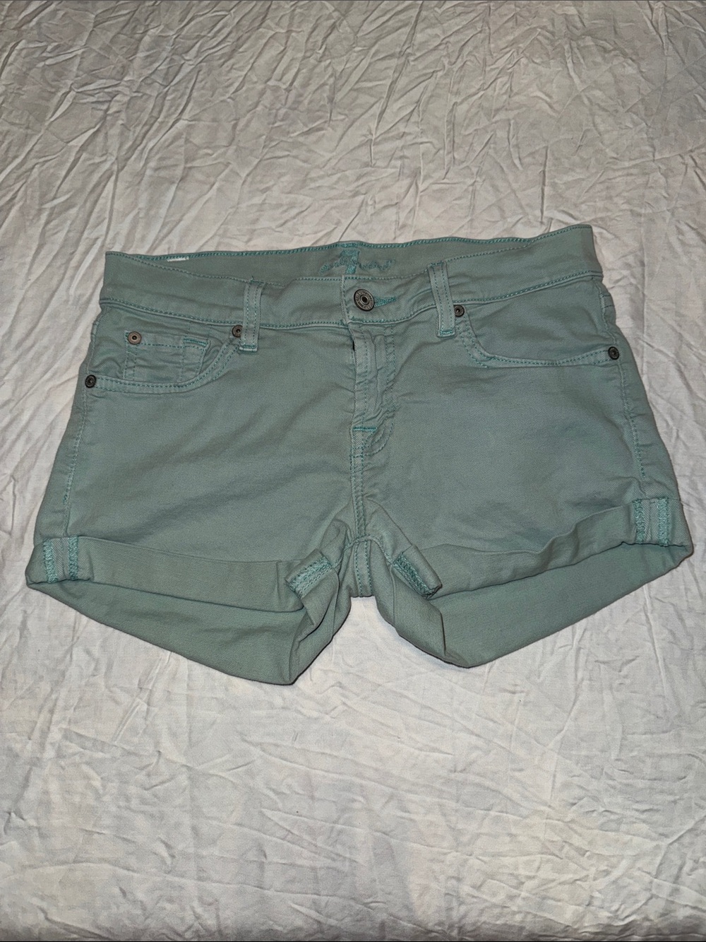 7 For All Mankind Mint Green Cuffed Denim Shorts Size 26